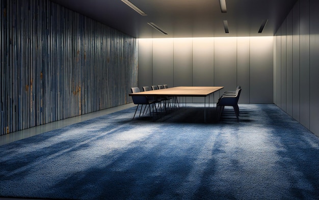 Salle de conférence moderne dans une pièce avec moquette bleue