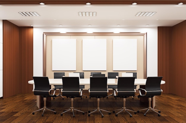 Salle de conférence moderne avec panneaux d'affichage vides