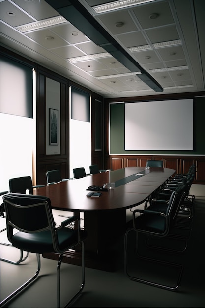 Salle de conférence vide avec table sur tableau blanc au bureau créée à l'aide de la technologie générative ai