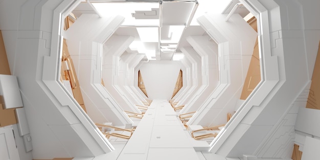 Salle de couloir scifi futuriste Concept d'intérieur de style de fond futur moderne rendu 3d