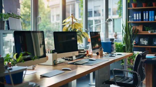 Une salle de coworking contemporaine avec un