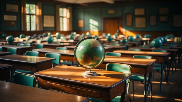 salle d'école avec IA générative de couleur verte et jaune