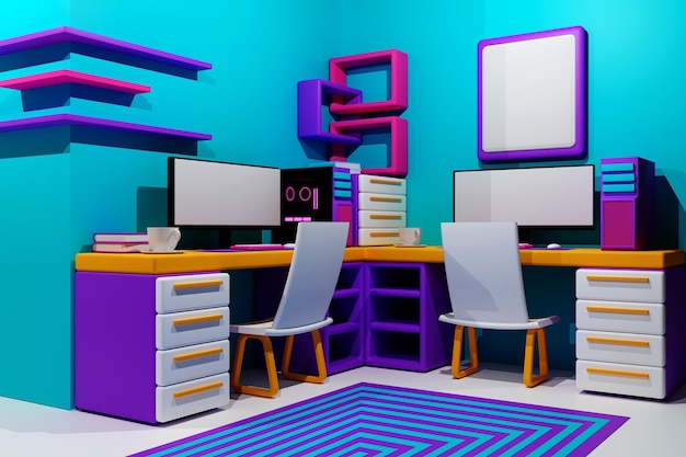 salle d'étude d'illustration 3d low poly