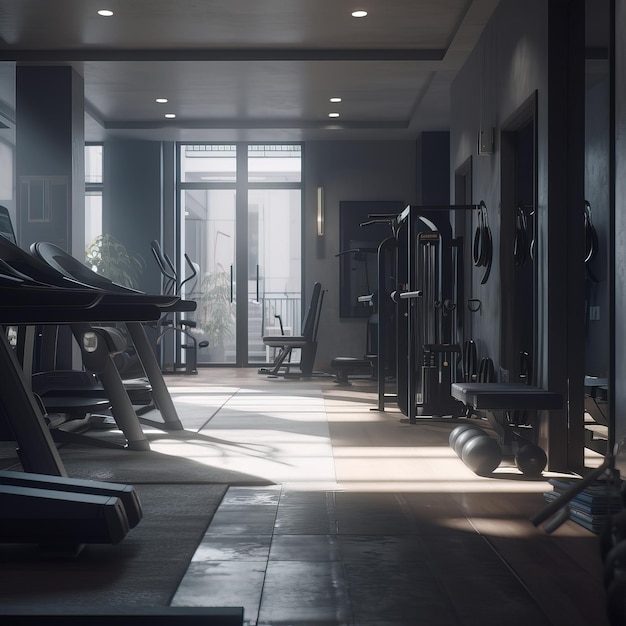 Une salle de gym avec un banc et une pancarte qui dit " gym ".