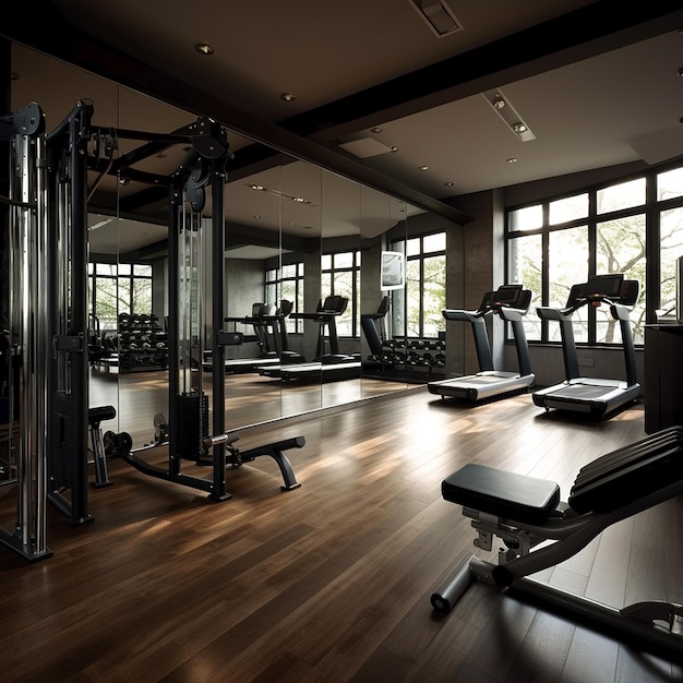 Une salle de gym avec un banc qui dit " gym " dessus.