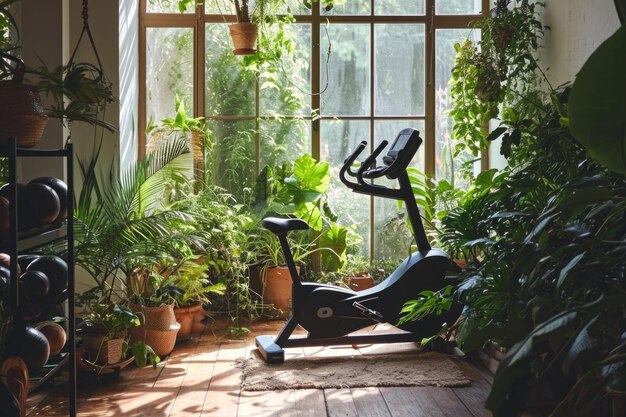 Salle de gym à domicile au milieu de la verdure