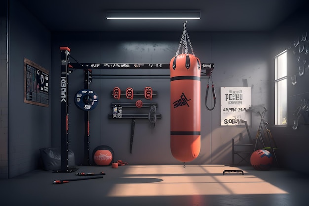 Une Salle De Gym à Domicile Avec Un Sac De Boxe Mural Et Un Sac De Vitesse