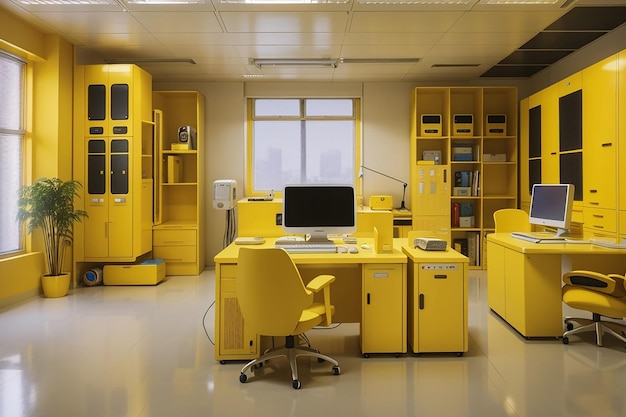 salle d'informatique jaune