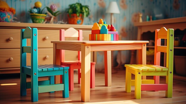 Photo salle de jeux colorée avec des jouets et du matériel éducatif generative ai