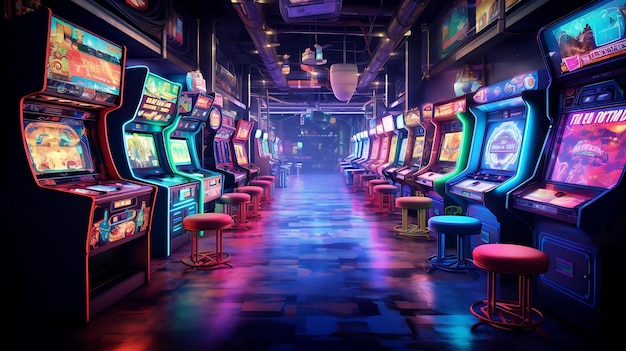 La salle de jeux est une salle de jeux avec une machine à sous au milieu