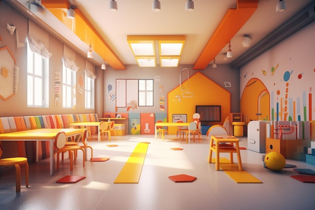 Salle de jeux pour enfants de couleurs vives avec aire de jeux et aire de jeux générative ai