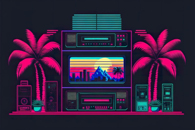 Salle de jeux vidéo de machines à sous Synthwave