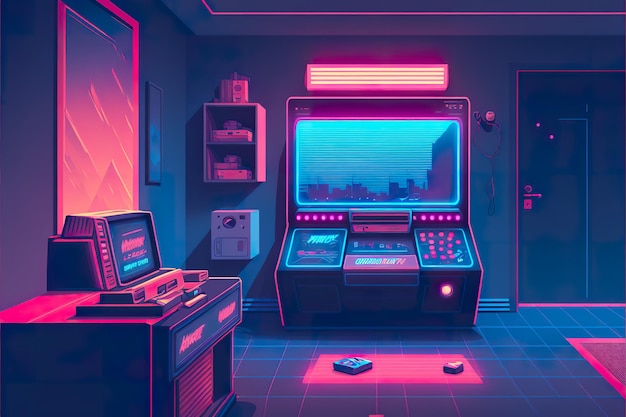 Salle de jeux vidéo de machines à sous Synthwave