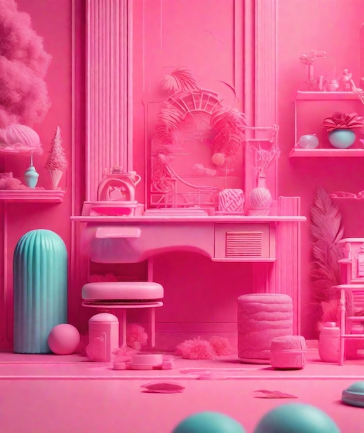 Salle de jouets Barbie rose générée par l'IA