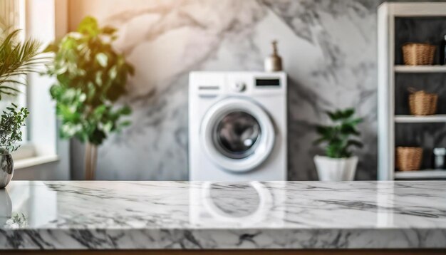 salle de lavage avec des appareils modernes et une table vide évoquant la propreté et le confort domestique