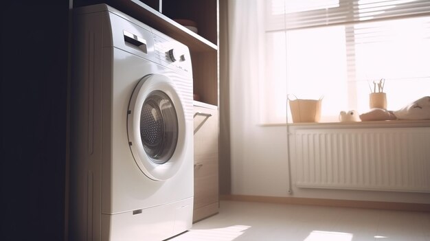 Salle de lavage moderne Meubles élégants et appareils électroménagers avancés Generative ai