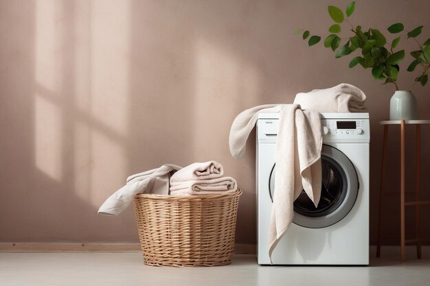 salle de lavage avec serviettes de machine à laver et panier