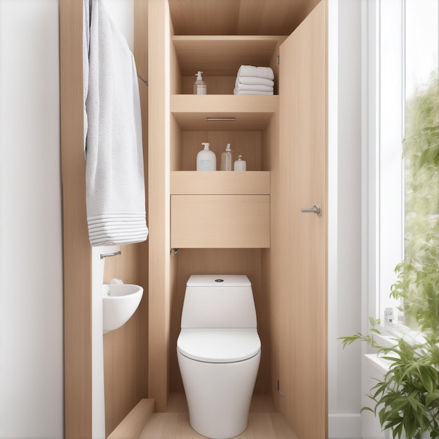 salle de lavage avec toilette en bois minimaliste