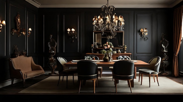 salle à manger avec chaise et table en bois