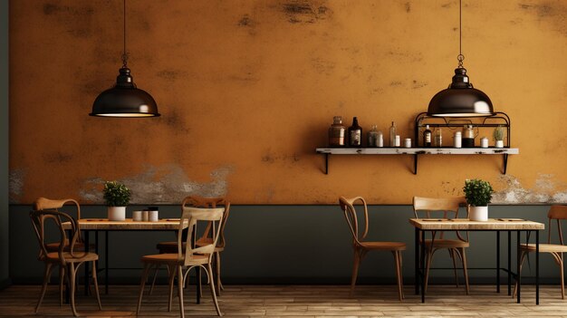 Photo salle à manger dans un café sur un fond mural à deux tons