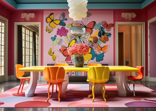 Une salle à manger à la déco ludique et colorée