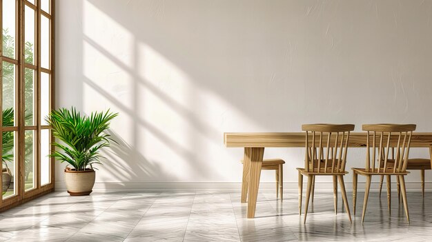 Salle à manger élégante avec un design intérieur moderne, des chaises élégantes et de la lumière naturelle