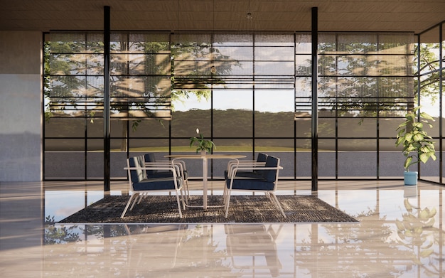 SALLE À MANGER INTÉRIEUR AVEC CHAISE BLEUE