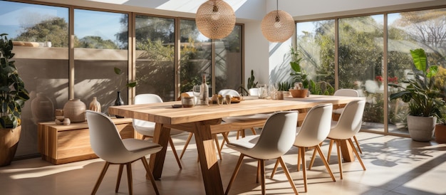 Salle à manger de luxe avec table et chaises en bois concept de design d'intérieur