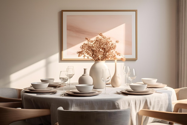 Une salle à manger avec un mélange de draps de table à texture douce