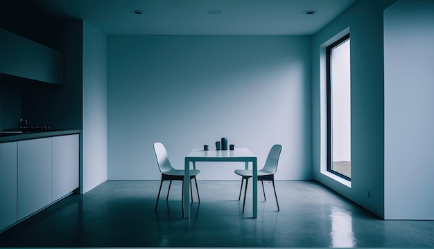 Salle à manger minimaliste avec un concept de design d'intérieur à la lumière du jour