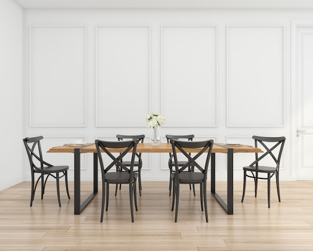 Salle à manger moderne avec table et chaise loft, mur blanc