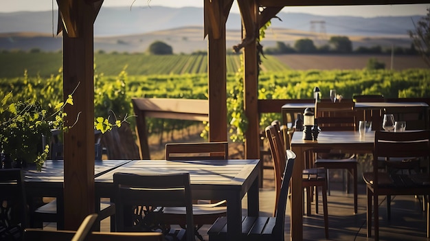 Salle à manger en plein air avec vue sur le vignoble IA générative