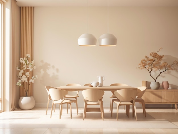 salle à manger avec une table et des chaises et une lampe