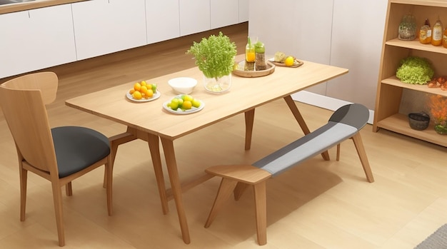 Une salle à manger avec une table à manger intelligente qui commande des courses