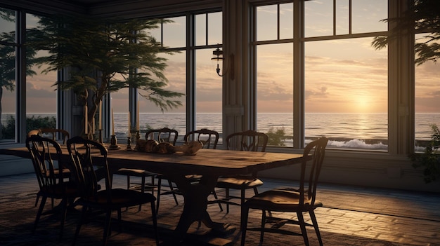 salle à manger avec vue sur l'océan générative ai