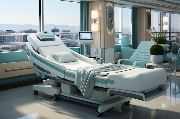 La salle médicale peut accueillir un lit et une table conçus pour un confort efficace du patient