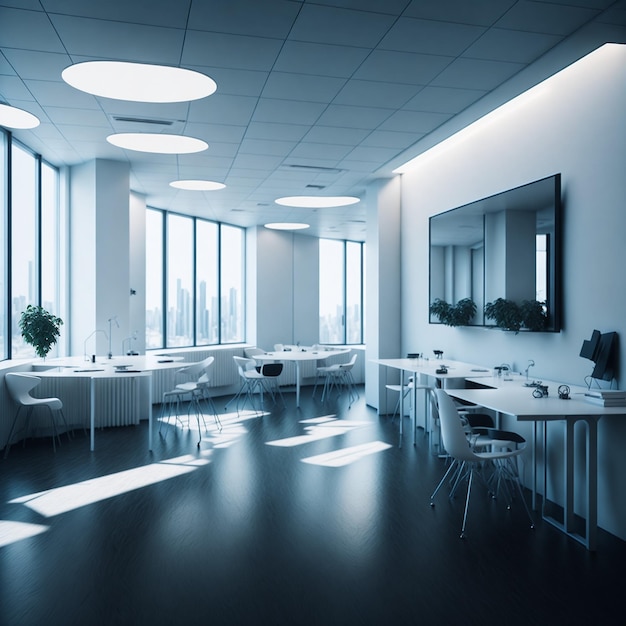 Une salle médicale avec une table et des chaises et une grande fenêtre