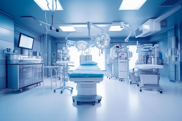 Salle d'opération vide avec patient allongé sous couverture AI générative