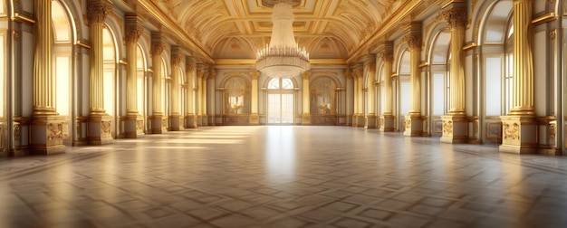 Une salle de palais extravagante de style européen classique avec des lustres dorés