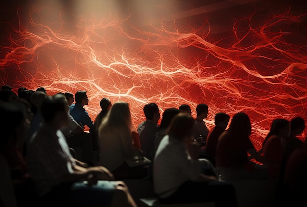 une salle pleine de gens dans un grand amphithéâtre dans le style de bokeh