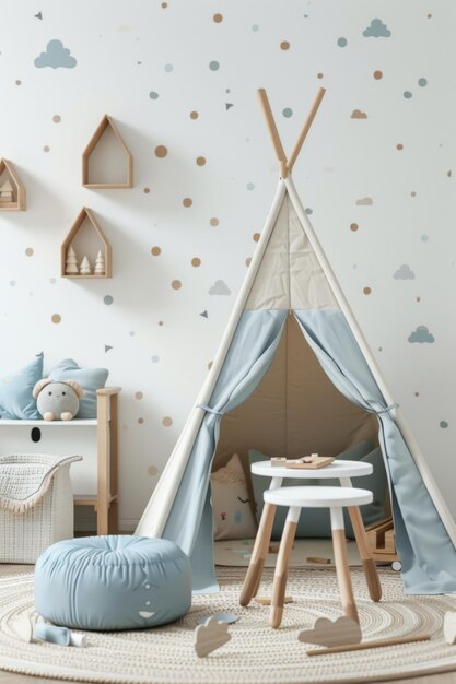 salle pour enfants avec jouets et tente IA générative