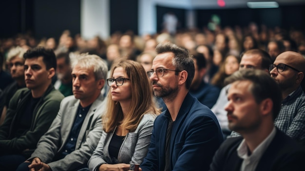 Salle remplie de personnes regardant une présentation