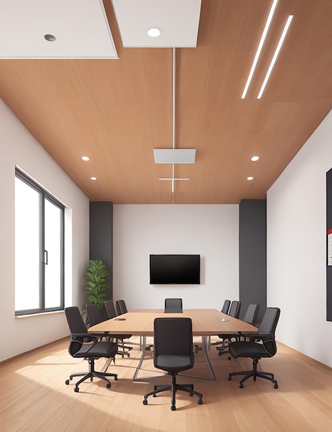 Salle de réunion avec une grande table et des chaises