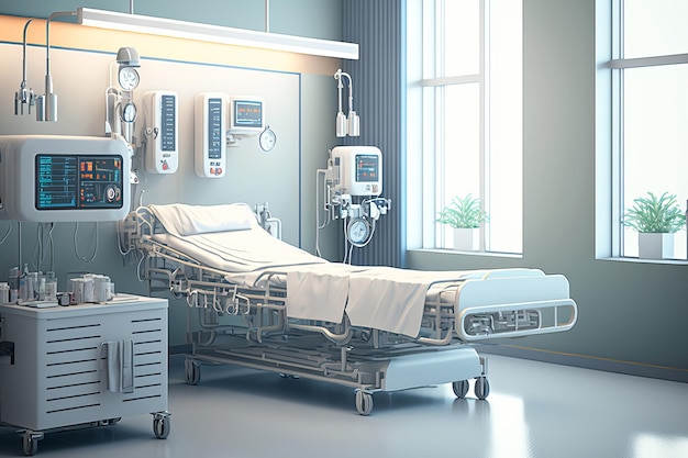 Salle de réveil moderne avec lit et équipement médical confortable Illustration générative d'IA
