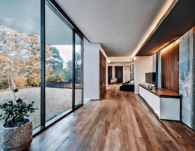 Photo salle de séjour moderne avec planchers en bois