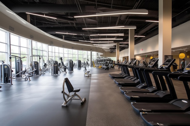 Salle de sport dynamique avec des équipements modernes et des cours animés d'IA générative