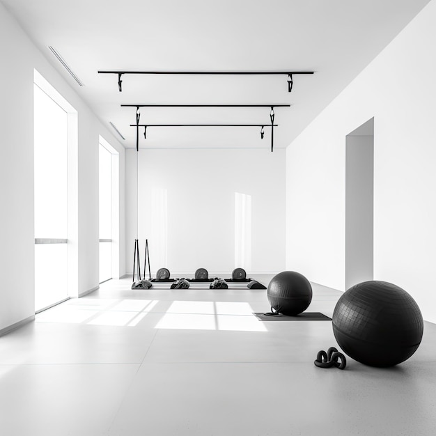 Une salle de sport avec équipement d'exercice et une grande fenêtre