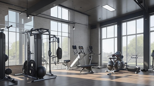 Salle de sport et fitness loft moderne de rendu 3D