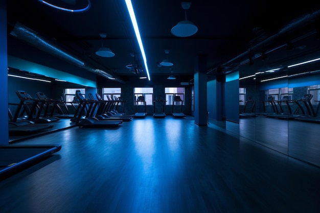 salle de sport et fitness lumière bleue moderne