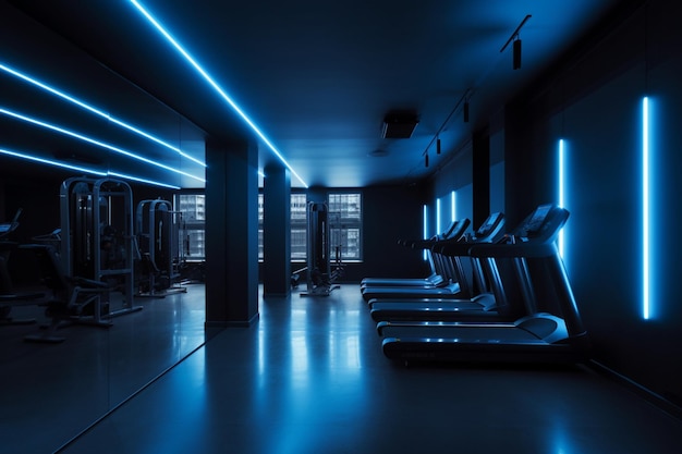 salle de sport et fitness lumière bleue moderne